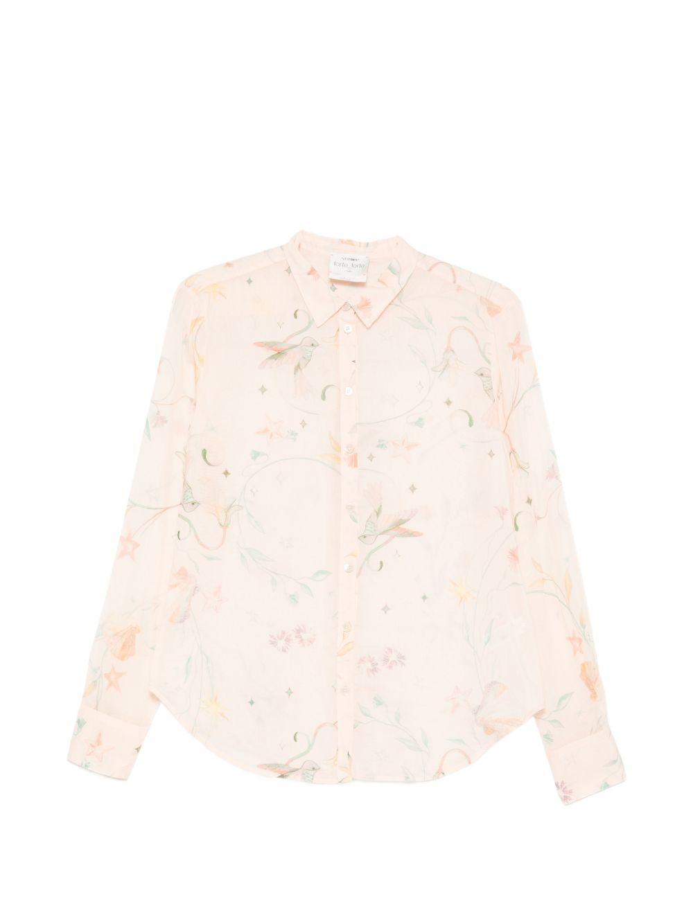 FORTE FORTE Camicia a maniche lunghe rosa con fantasia floreale 