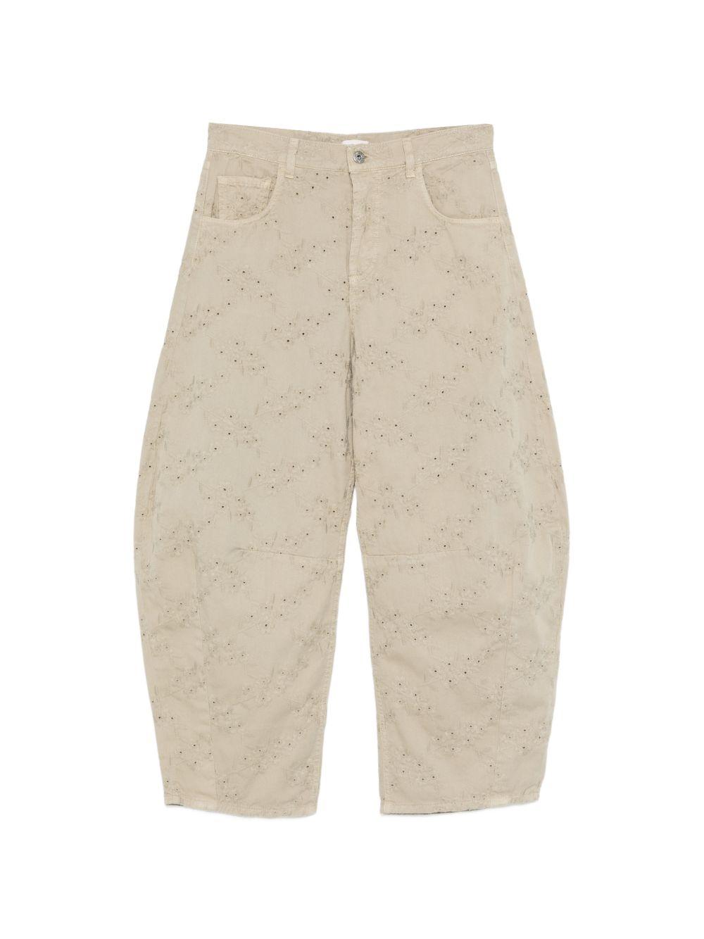 LIUJO Pantaloni baloon beige con ricami 