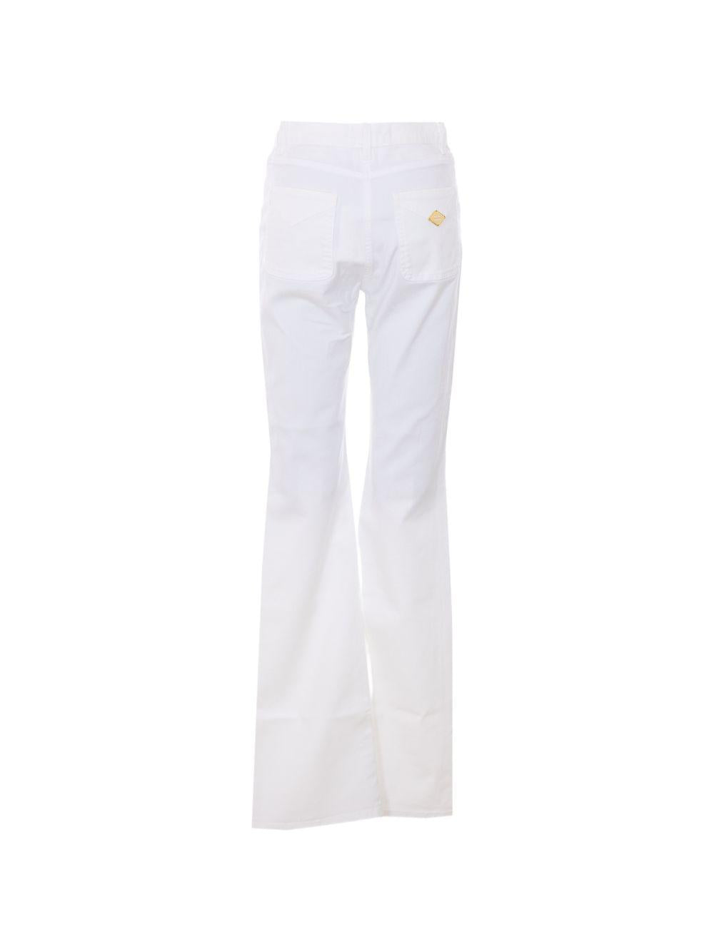ELISABETTA FRANCHI Pantaloni a zampa in cotone bianco con tasche 