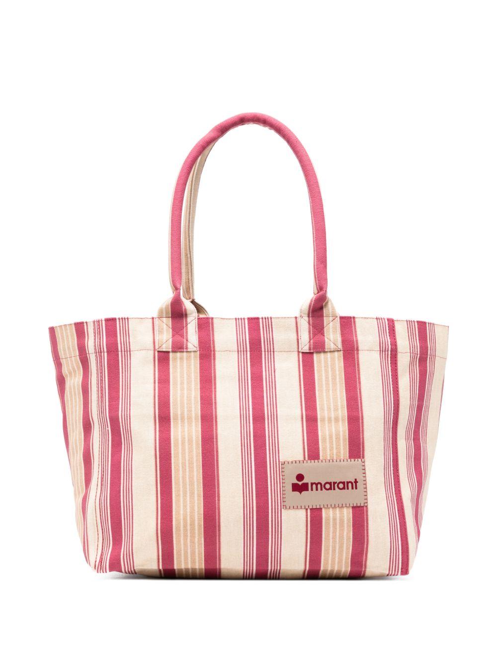 ISABEL MARANT Borsa shopping in cotone a righe con logo 