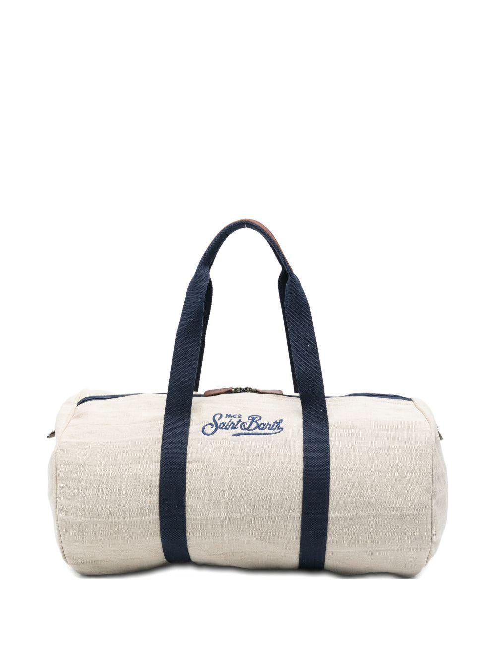 MC2 SAINT BARTH Borsa a mano Jetleg Round in lino beige con logo 