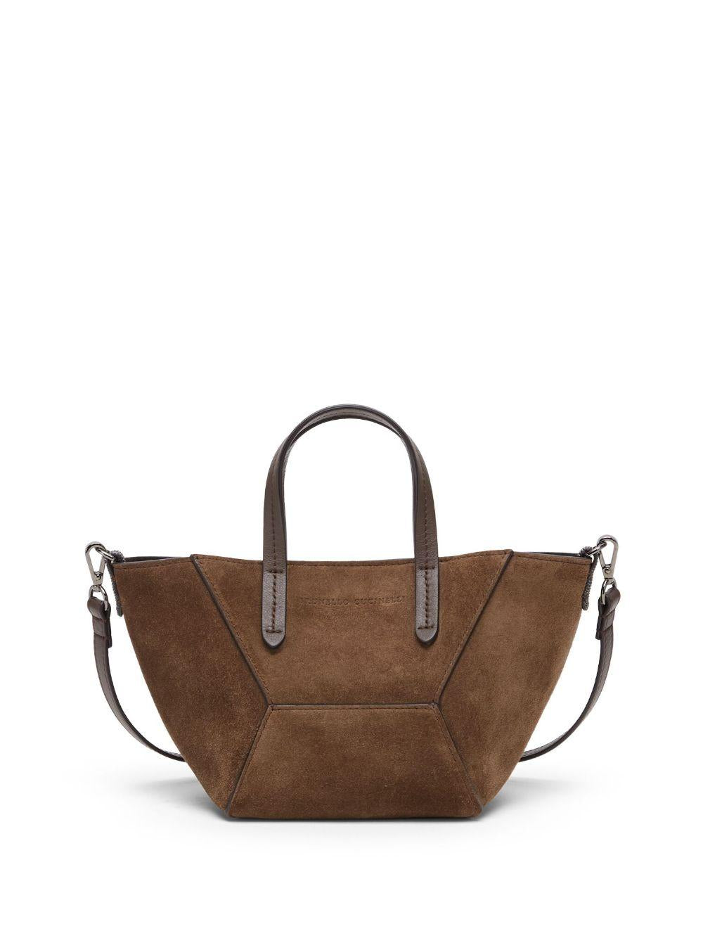 BRUNELLO CUCINELLI Borsa a tracolla Mini in suede marrone 