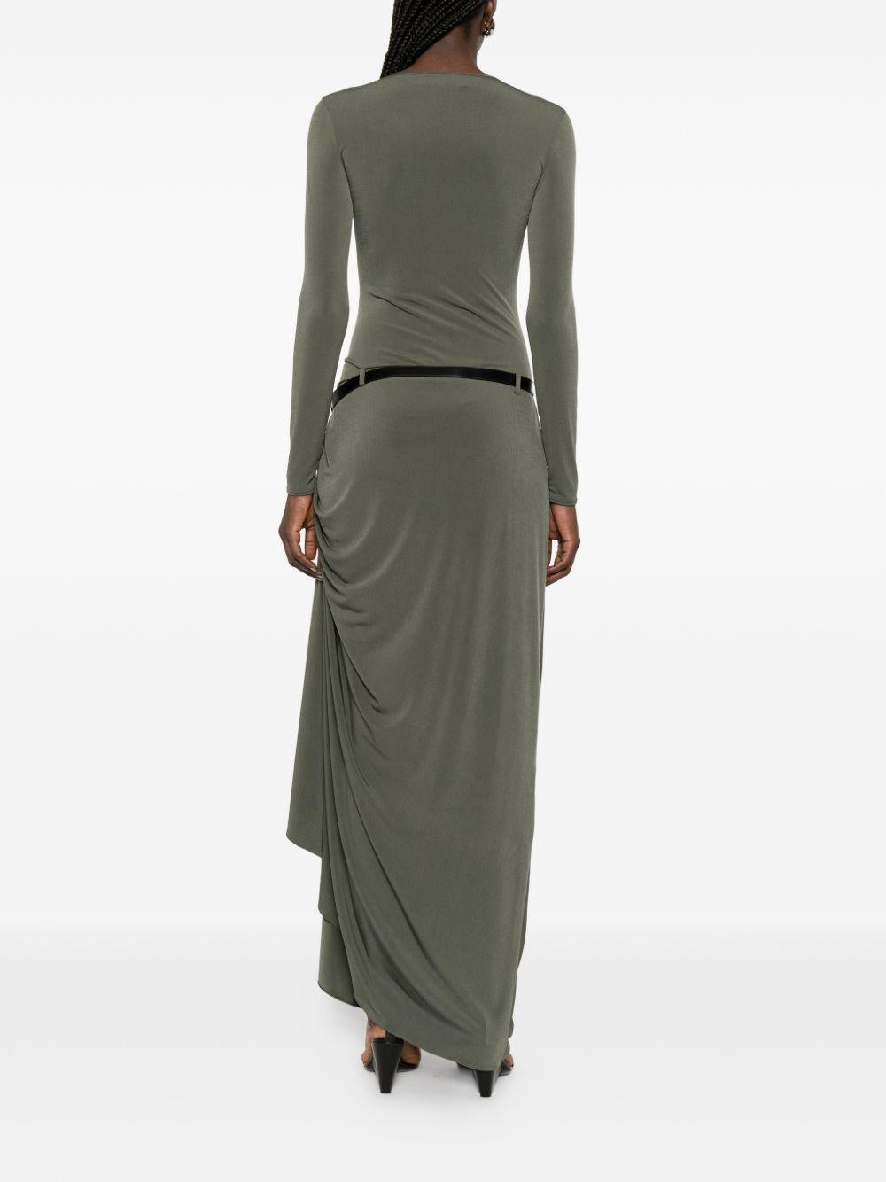 COPERNI Abito lungo drappeggiato verde con cintura 
