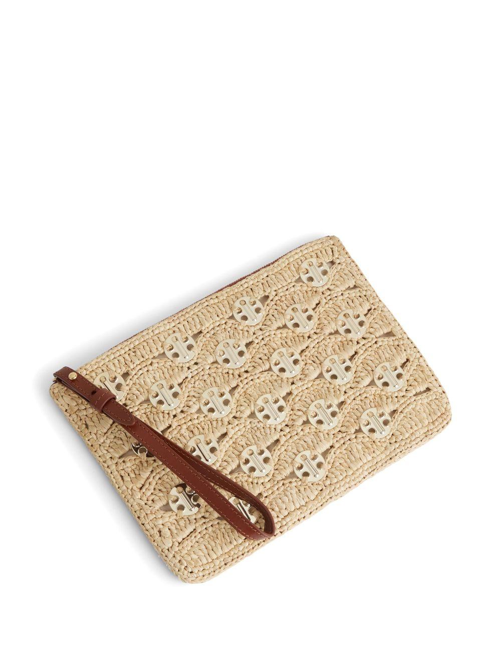 RABANNE Pochette in rafia con inserti oro 