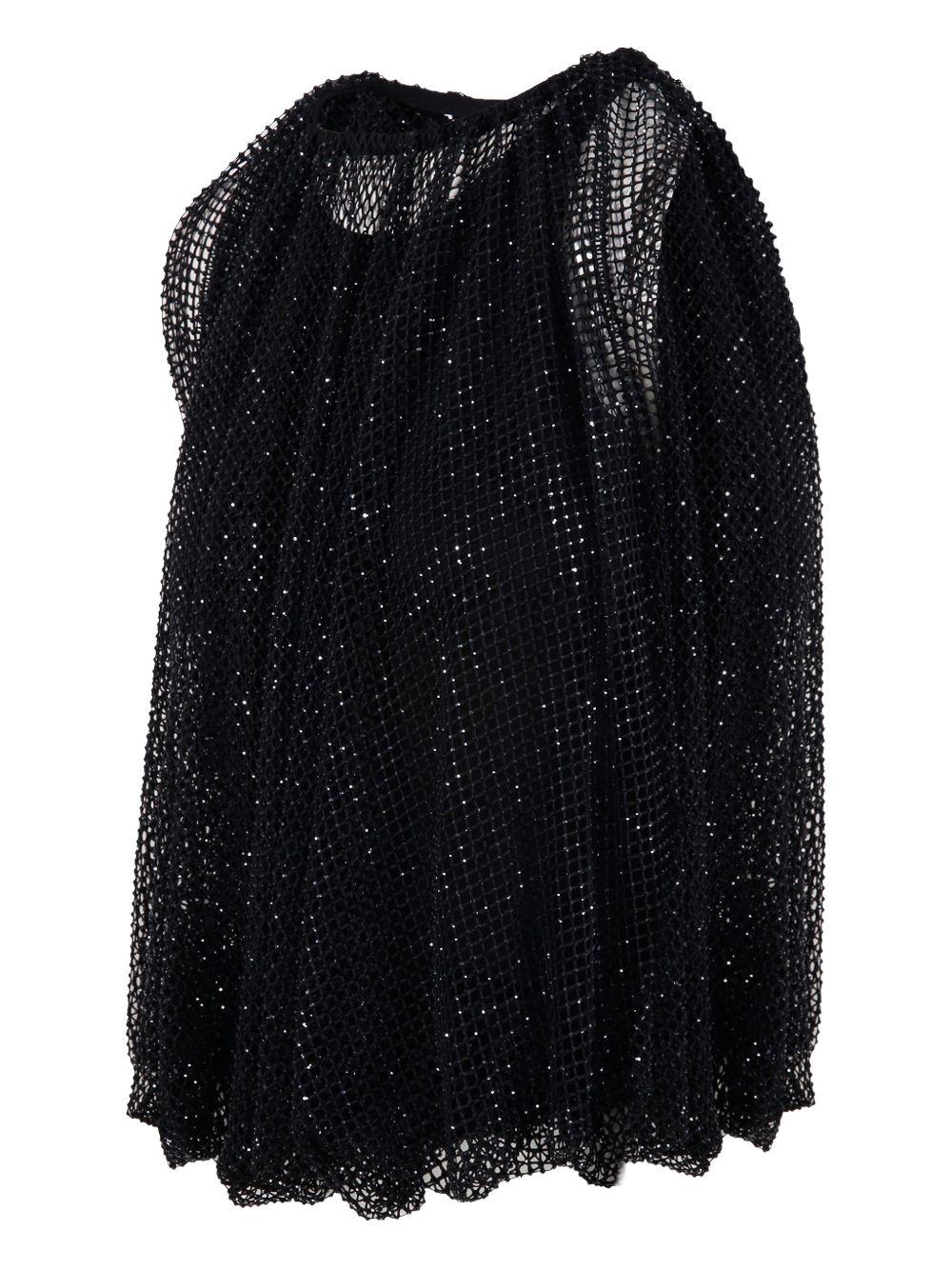 SPORTMAX Top nero con retina impreziosita da perline 