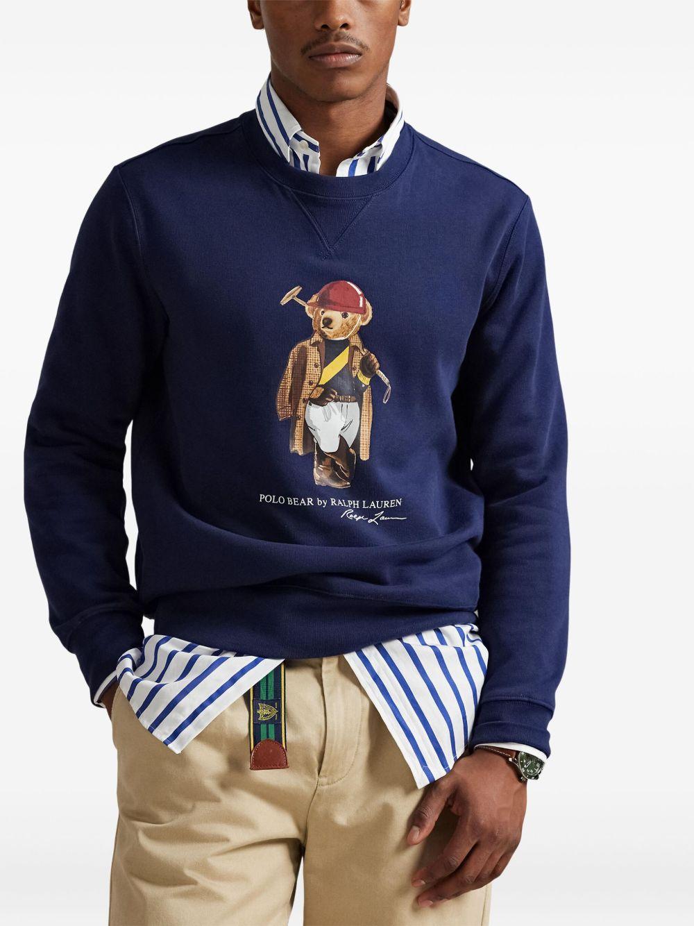 POLO RALPH LAUREN Felpa in cotone blu con stampa orso 