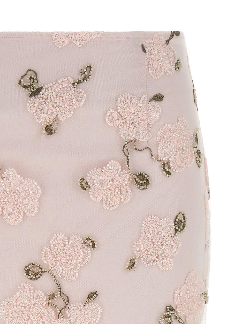 ROTATE Gonna midi rosa con ricami floreali 