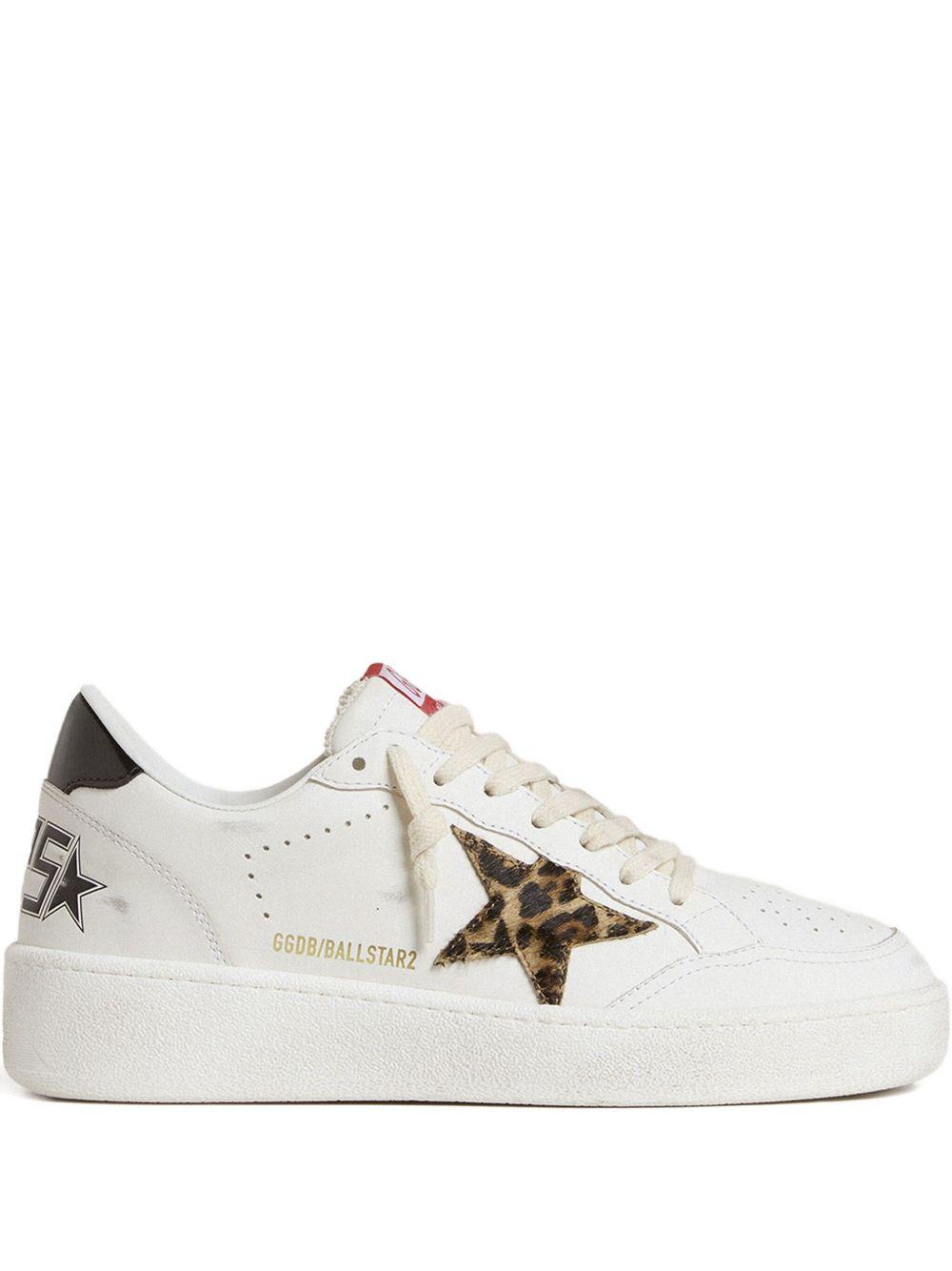 GOLDEN GOOSE Sneakers 'Ball Star' in pelle bianca e stella leopardata 