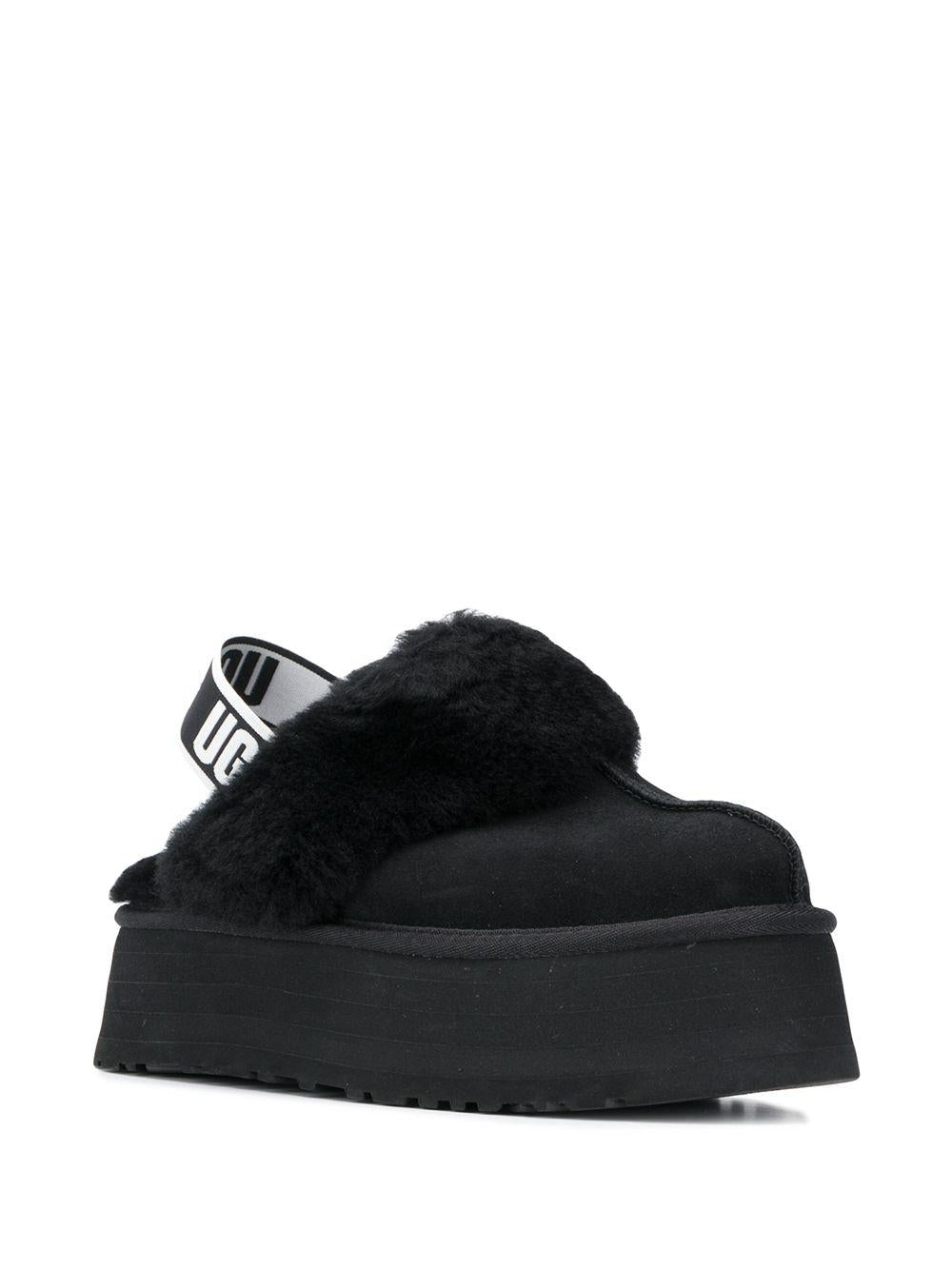 UGG Sabot in pelle nera con pelliccia sintetica e elastico posteriore 