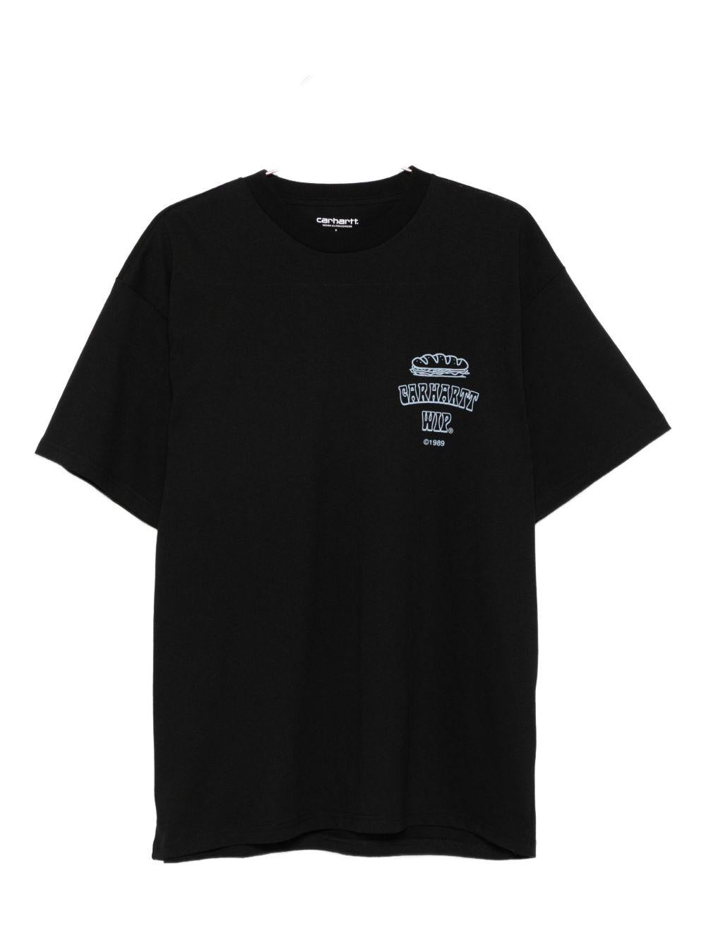 CARHARTT WIP T-Shirt 'Sandwich' girocollo in cotone nero con logo<BR/> 