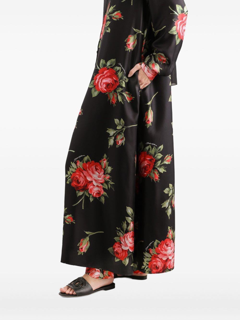DOLCE e GABBANA Abito lungo nero in seta con stampa floreale 