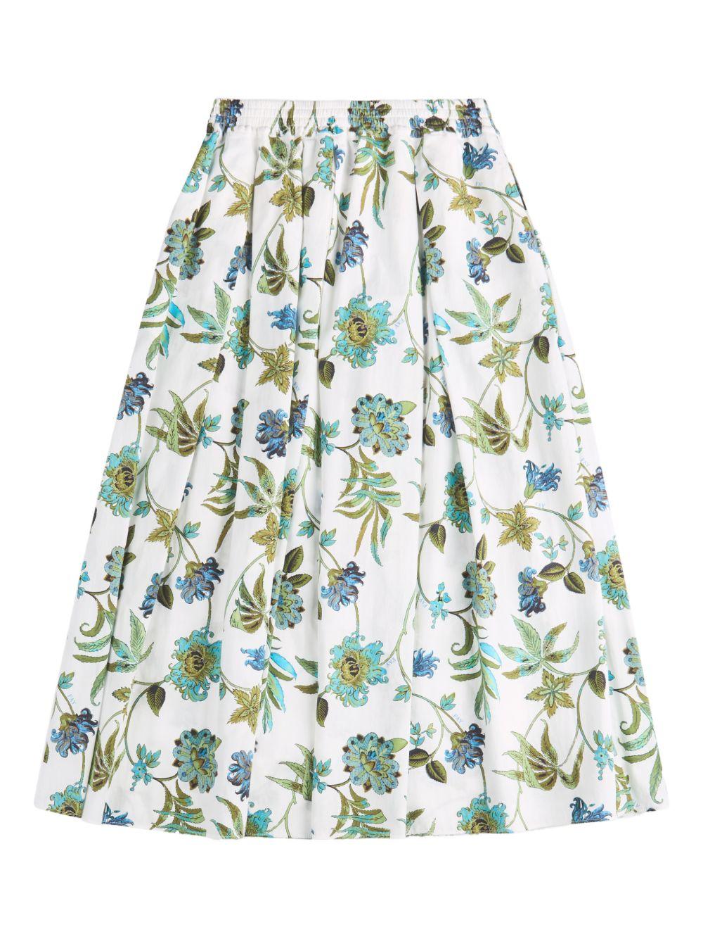 FAY Gonna midi in cotone bianco con stampa floreale 