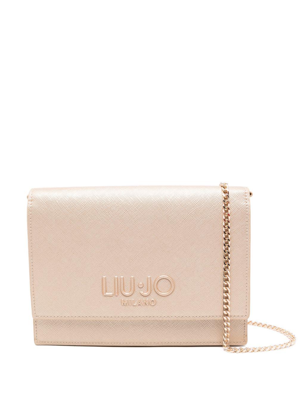 LIUJO Borsa a tracolla color champagne con placca logo 
