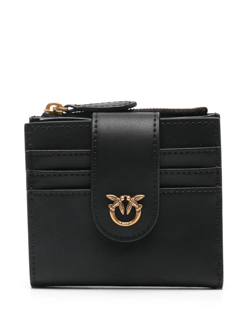 PINKO Portafoglio Multi Purpose in pelle nera con bottone e zip 
