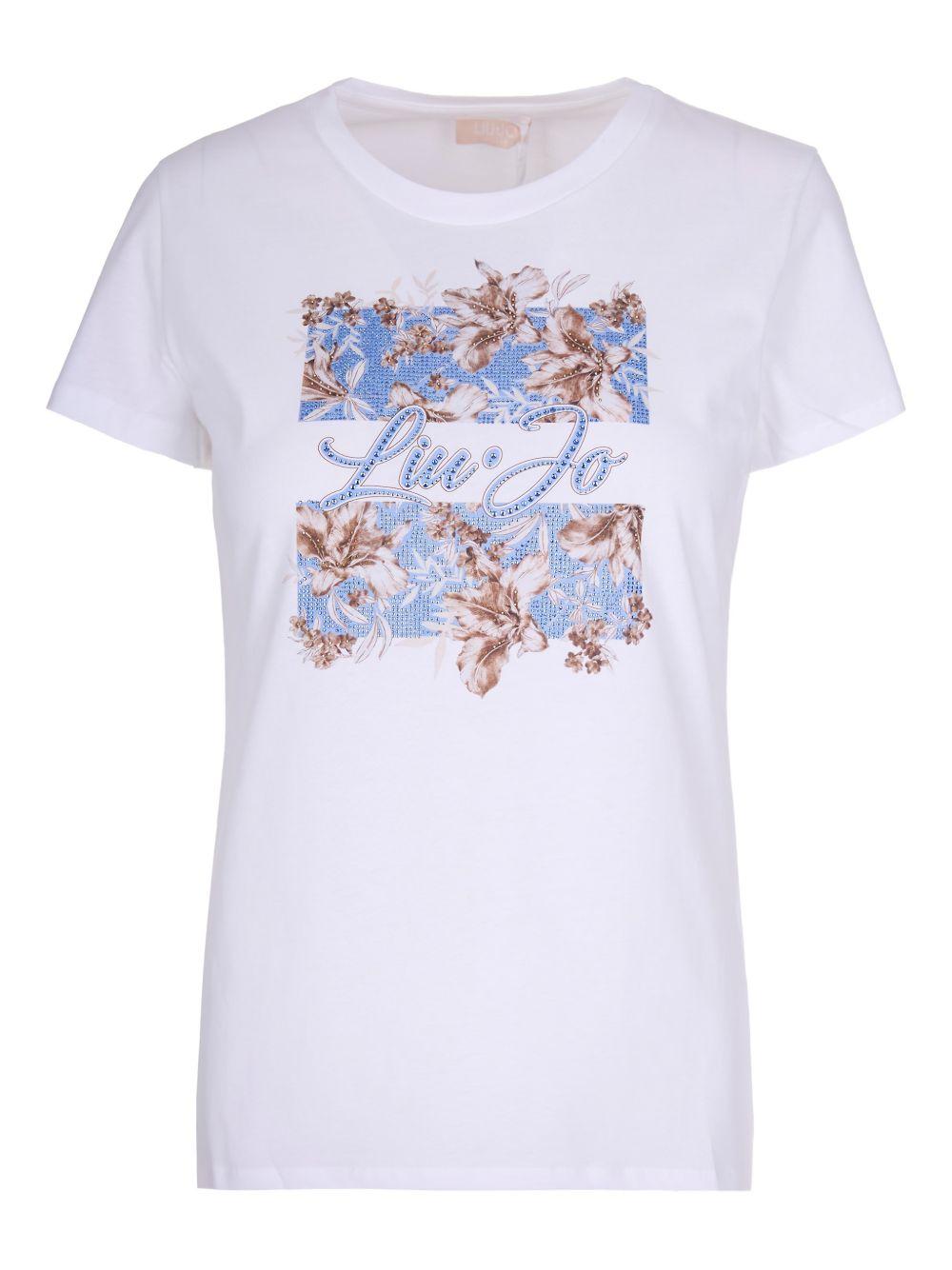 LIUJO T-shirt in cotone bianco con stampa 