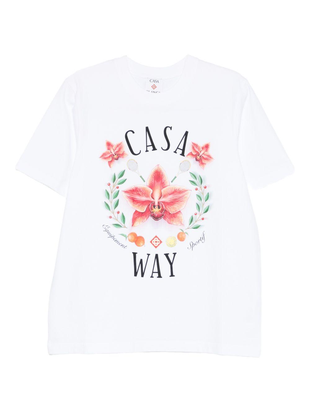 CASABLANCA T-shirt in cotone bianco con stampa 