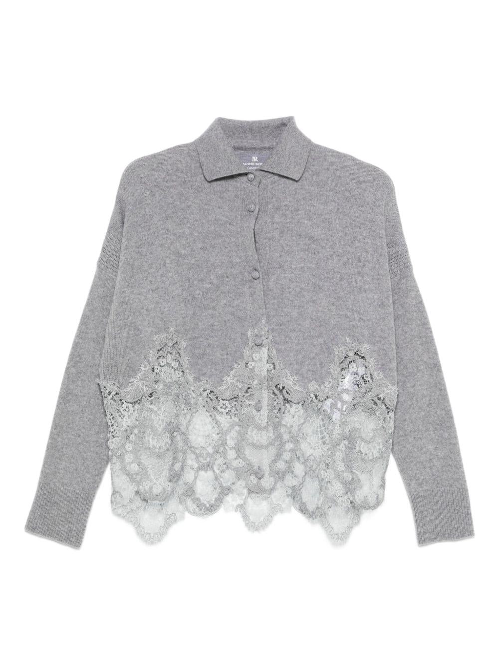 ERMANNO SCERVINO Cardigan grigio con orlo in pizzo 