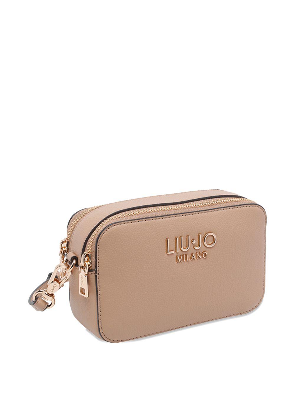 LIUJO Borsa color nude con tracolla e placca logo 