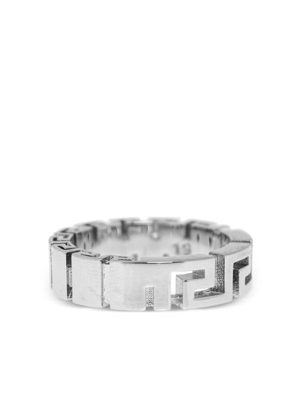 VERSACE Anello con motivo Greca color argento 