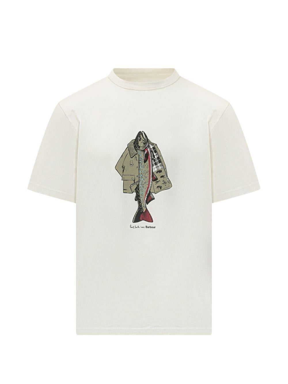 BARBOUR T-shirt bianca con pesce e giacca 