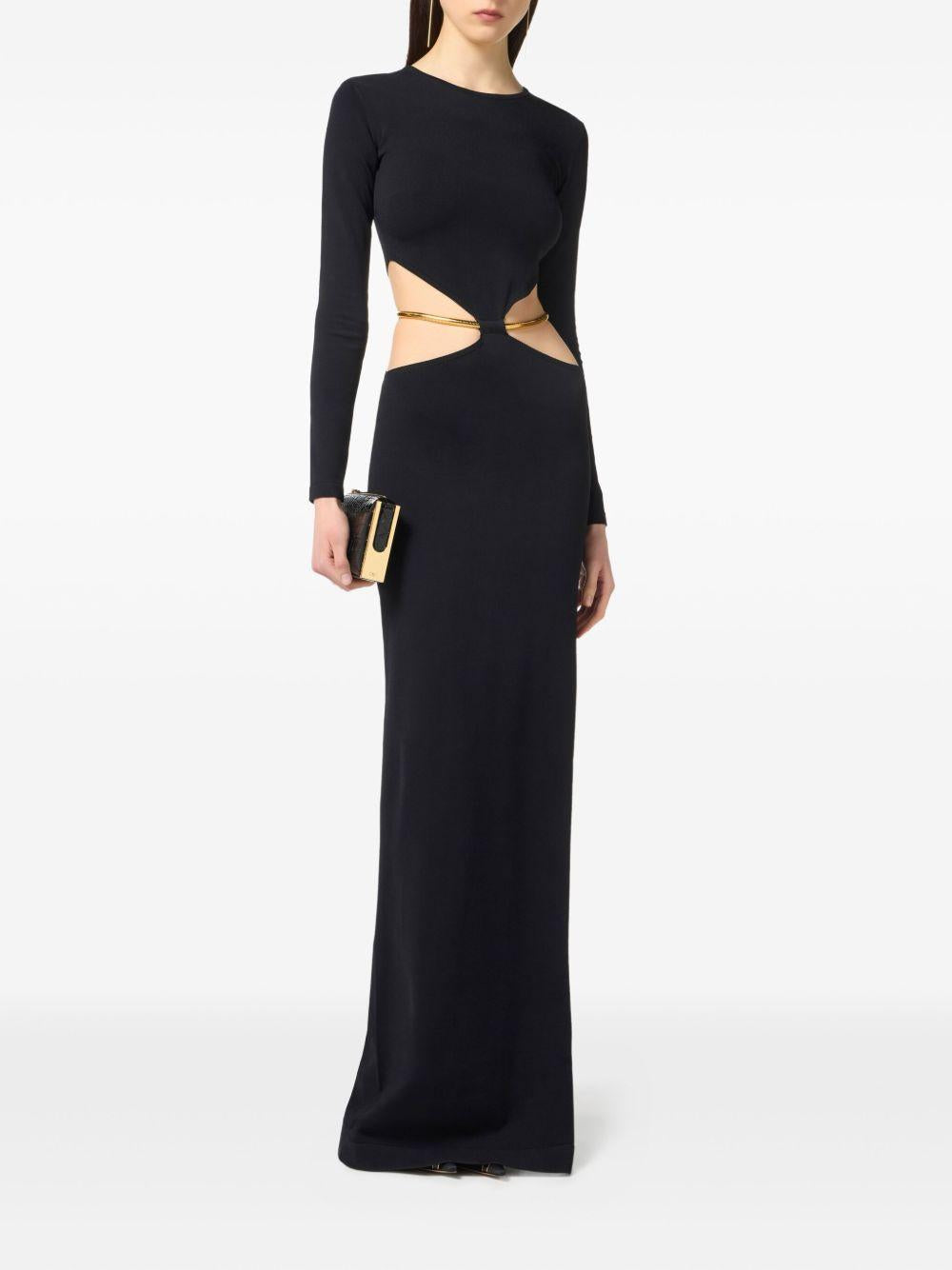 ELISABETTA FRANCHI Abito lungo cut-out nero con cintura 