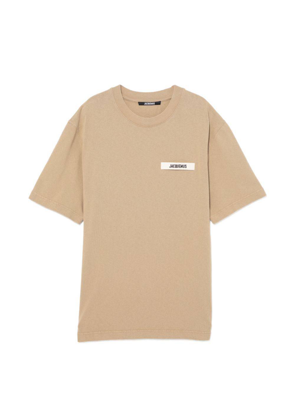 JACQUEMUS T-shirt Gros Grain in cotone beige con logo 