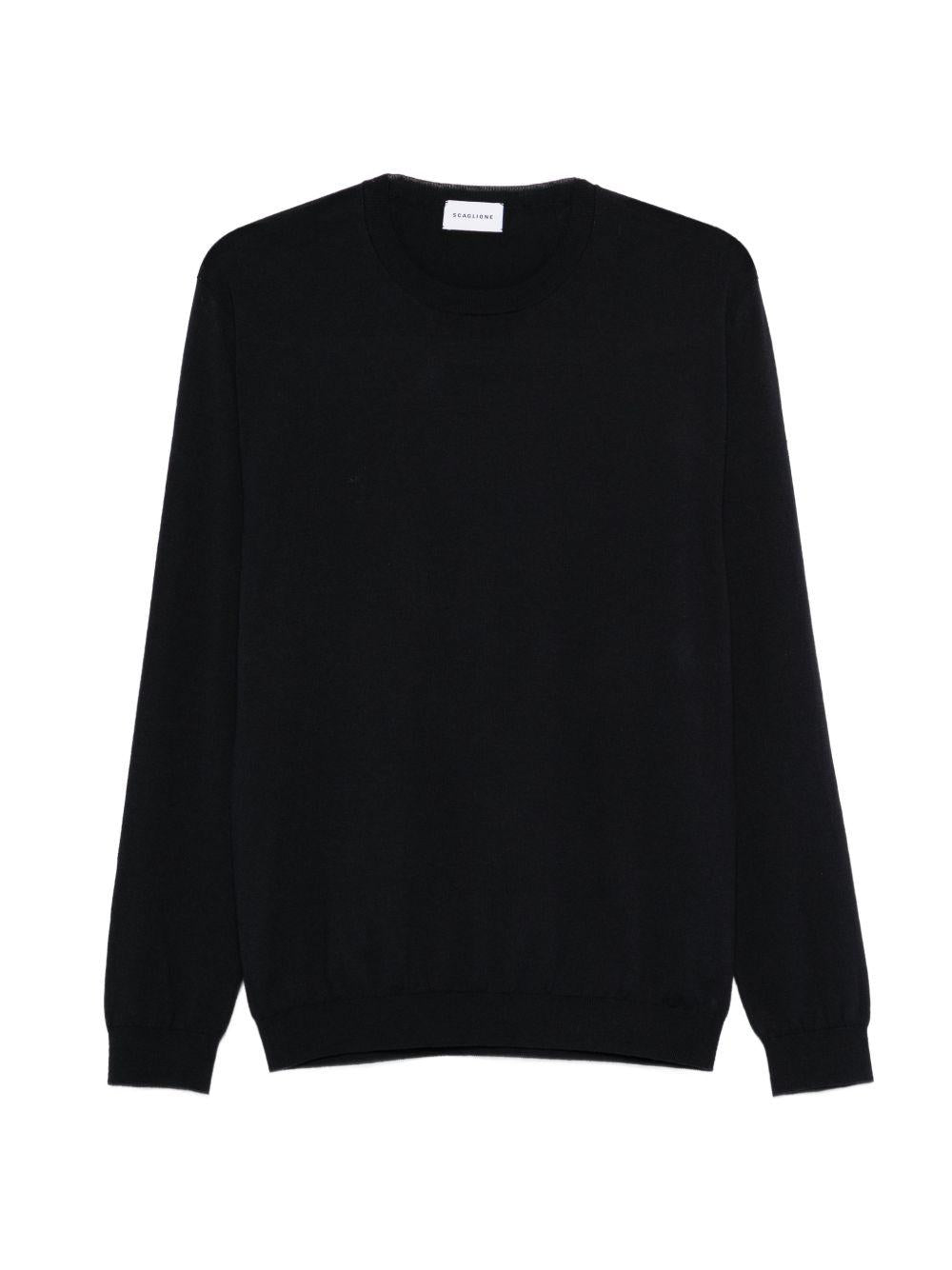 SCAGLIONE Maglia in seta e cotone blu navy girocollo 