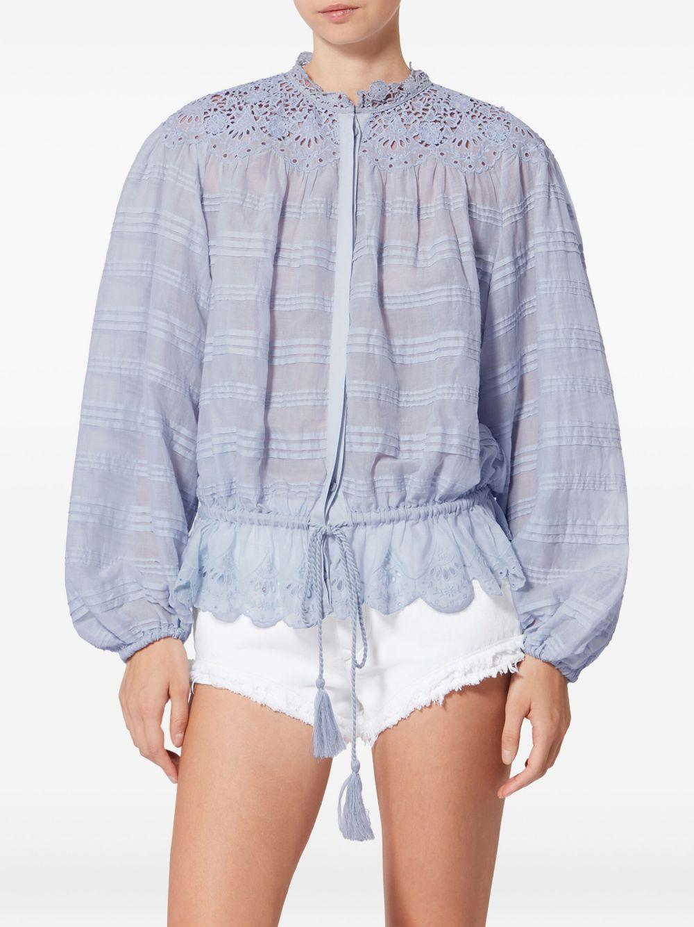 MARANT ETOILE Blusa azzurra in cotone con colletto ricamato 