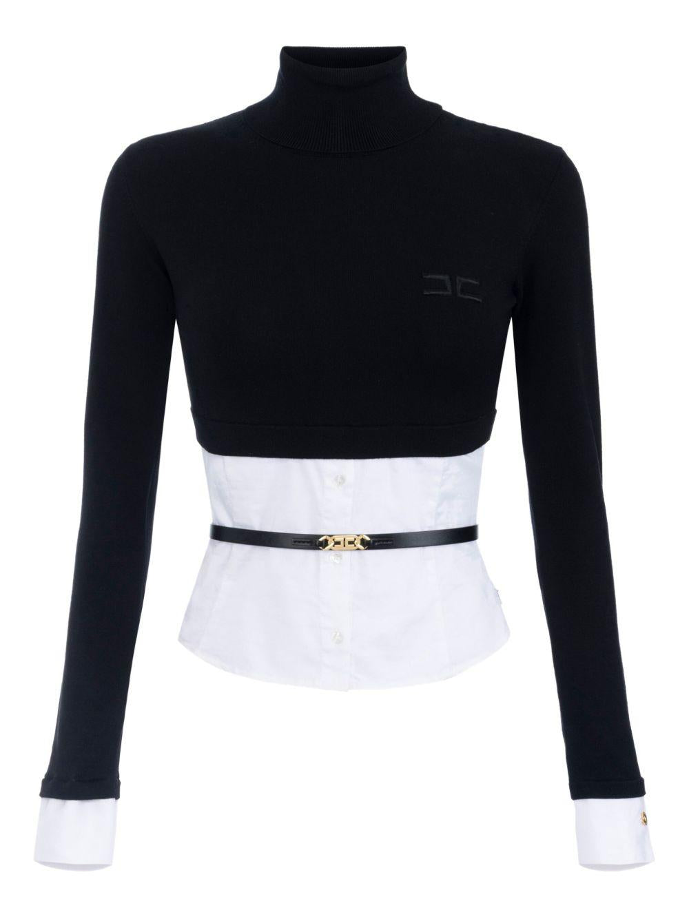 ELISABETTA FRANCHI Dolcevita nero con inserto in popeline 