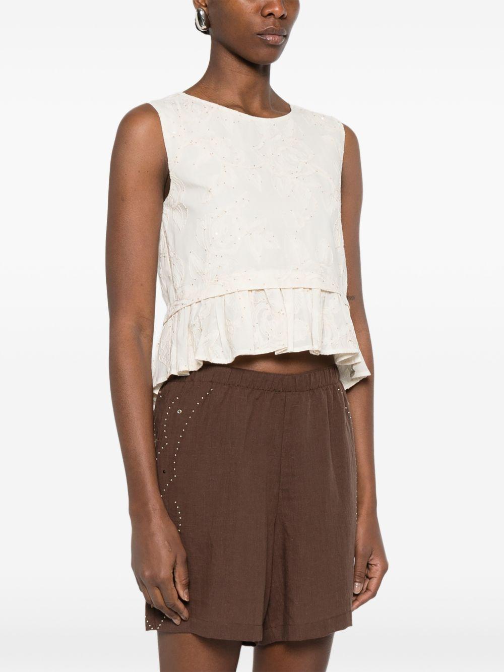 LIUJO Top in san gallo con rouches in vita 