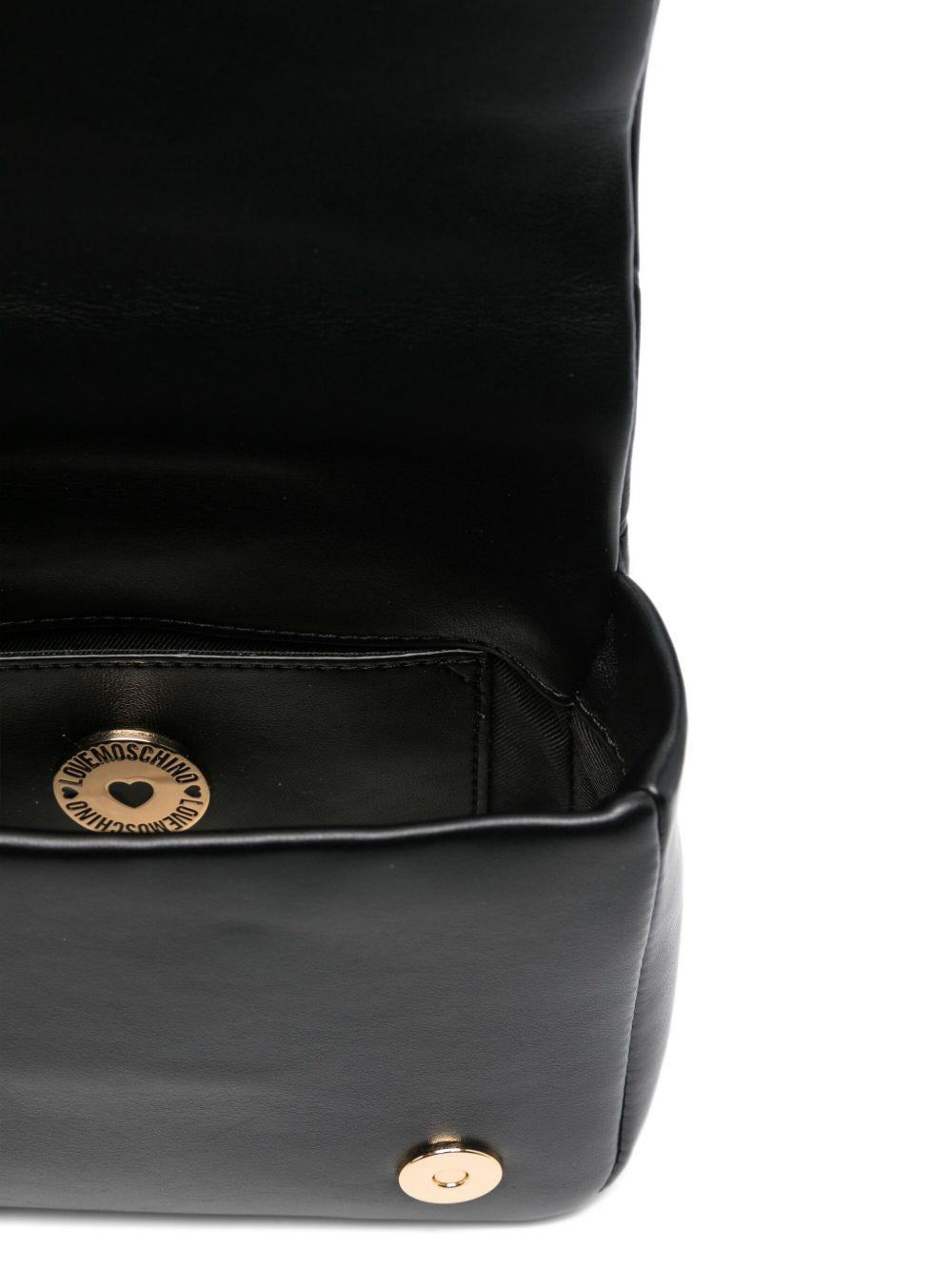 LOVE MOSCHINO Borsa a tracolla trapuntata nera con logo oro 