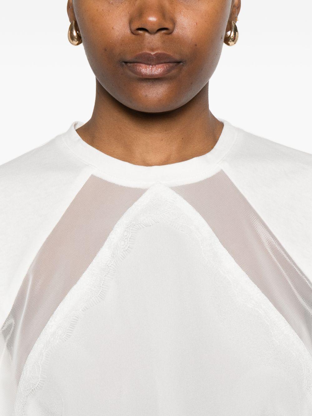 PINKO T-shirt Stephanie bianca con inserti trasparenti 