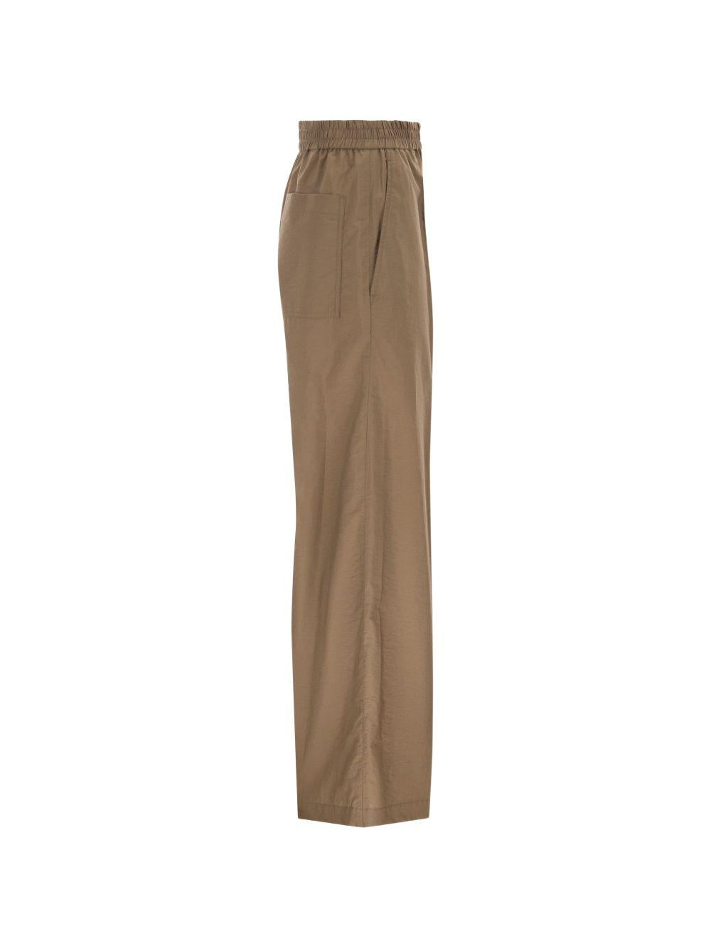 BRUNELLO CUCINELLI Pantaloni in cotone marrone con vita elastica 