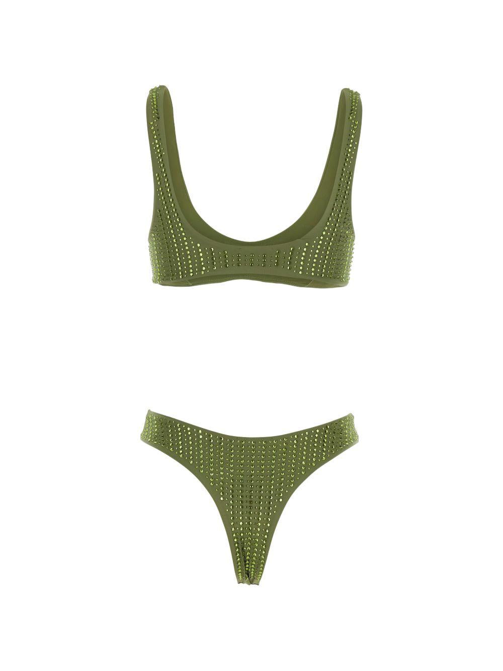 VENUJA Bikini Malibu verde con strass e brassiere sportiva 