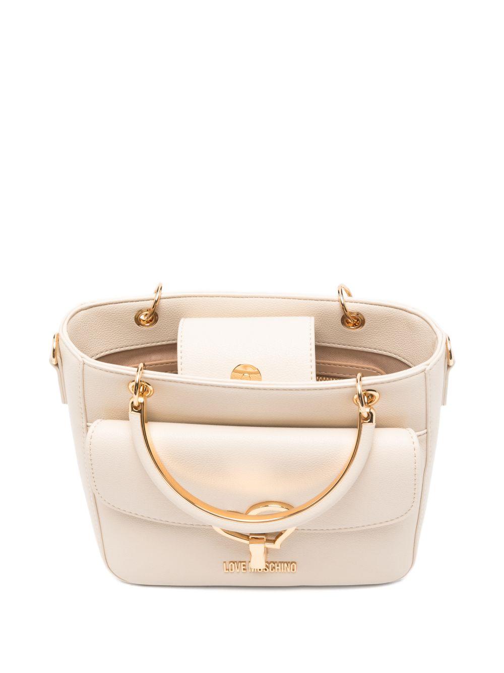 LOVE MOSCHINO Borsa a mano tote avorio in ecopelle con tasca esterna 