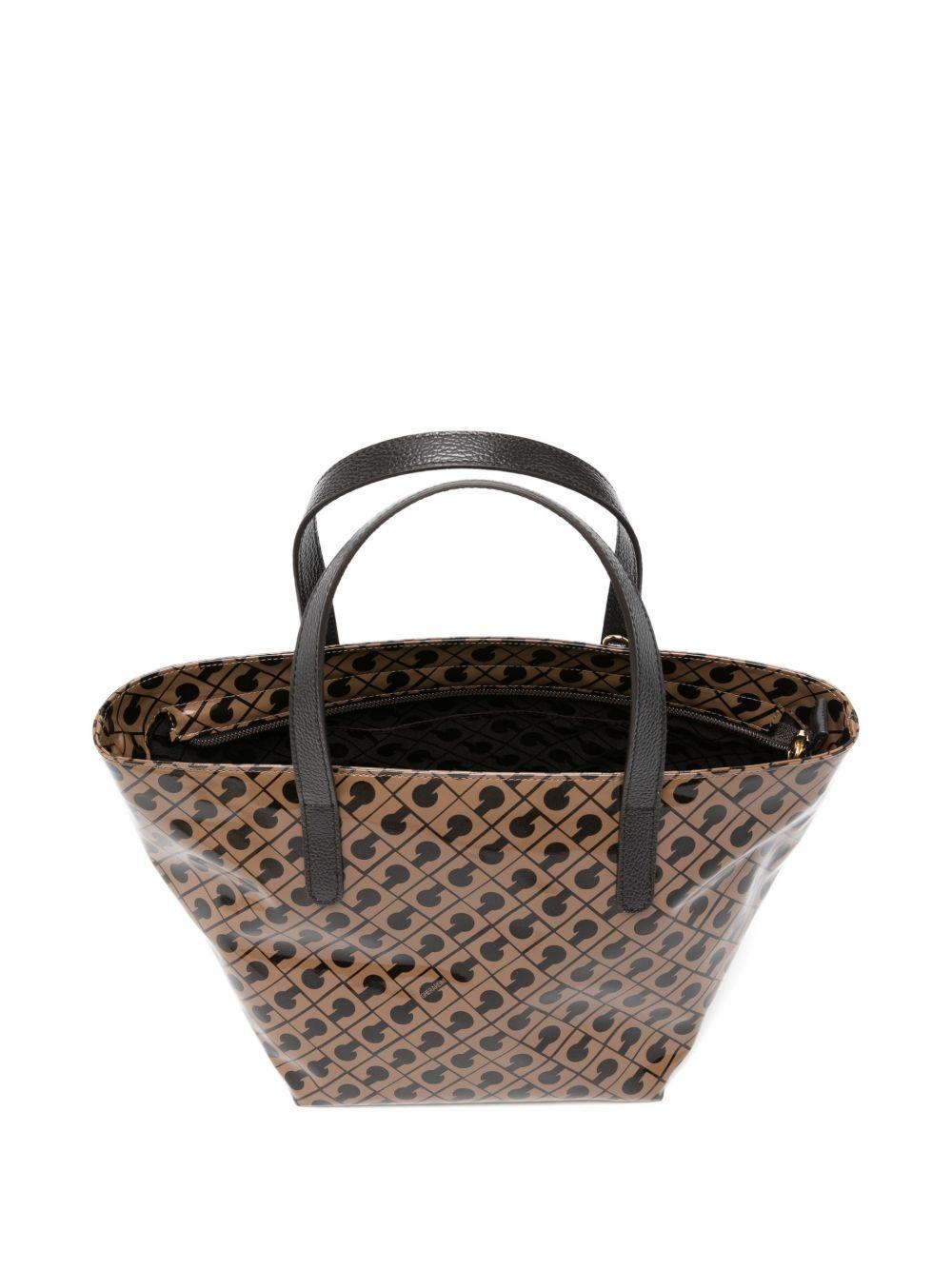 GHERARDINI Borsa shopping Softy Glossy Glossy marrone con logo all-over 