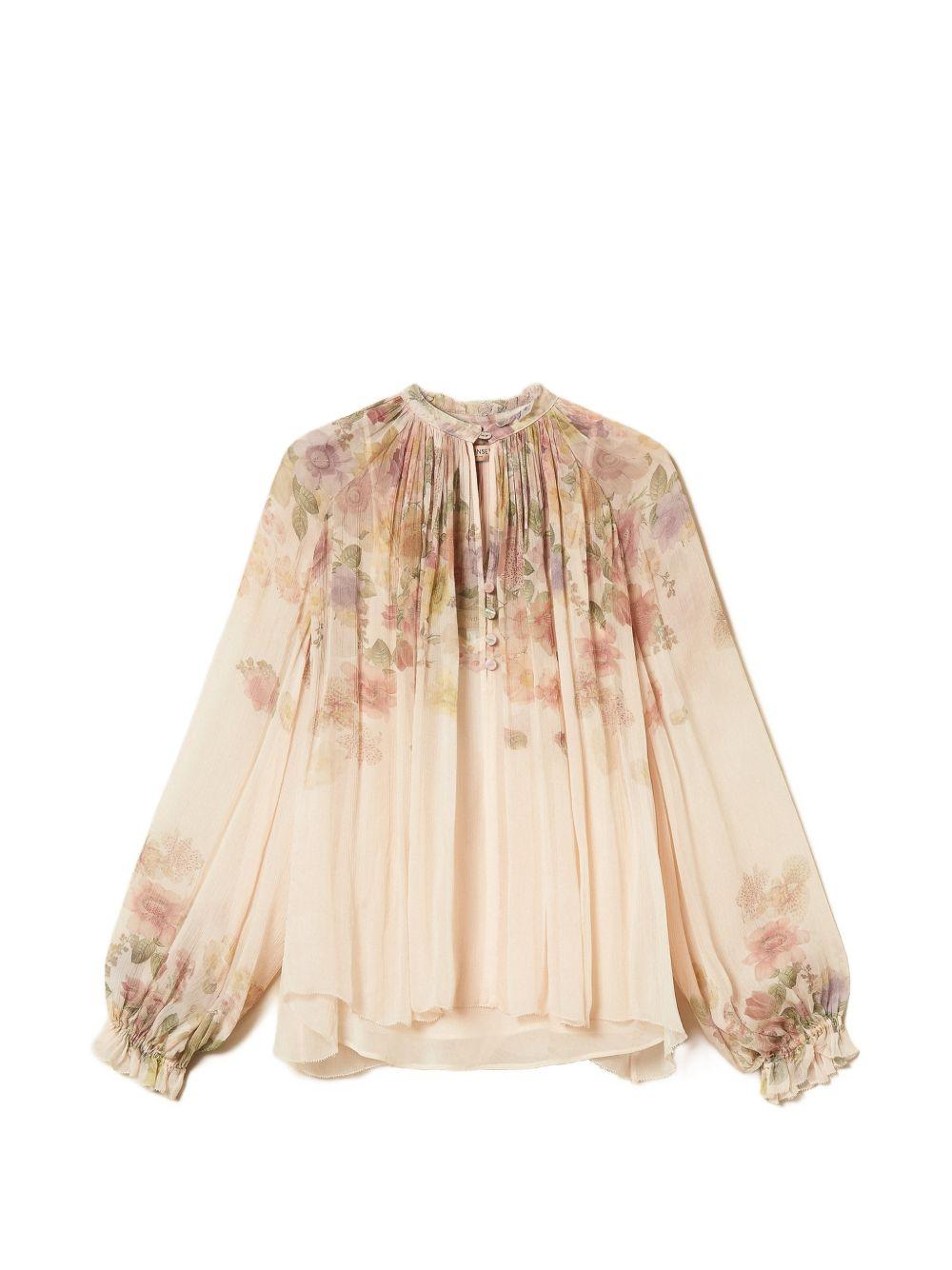 TWINSET Blusa stampa floreale con pieghe e volant 
