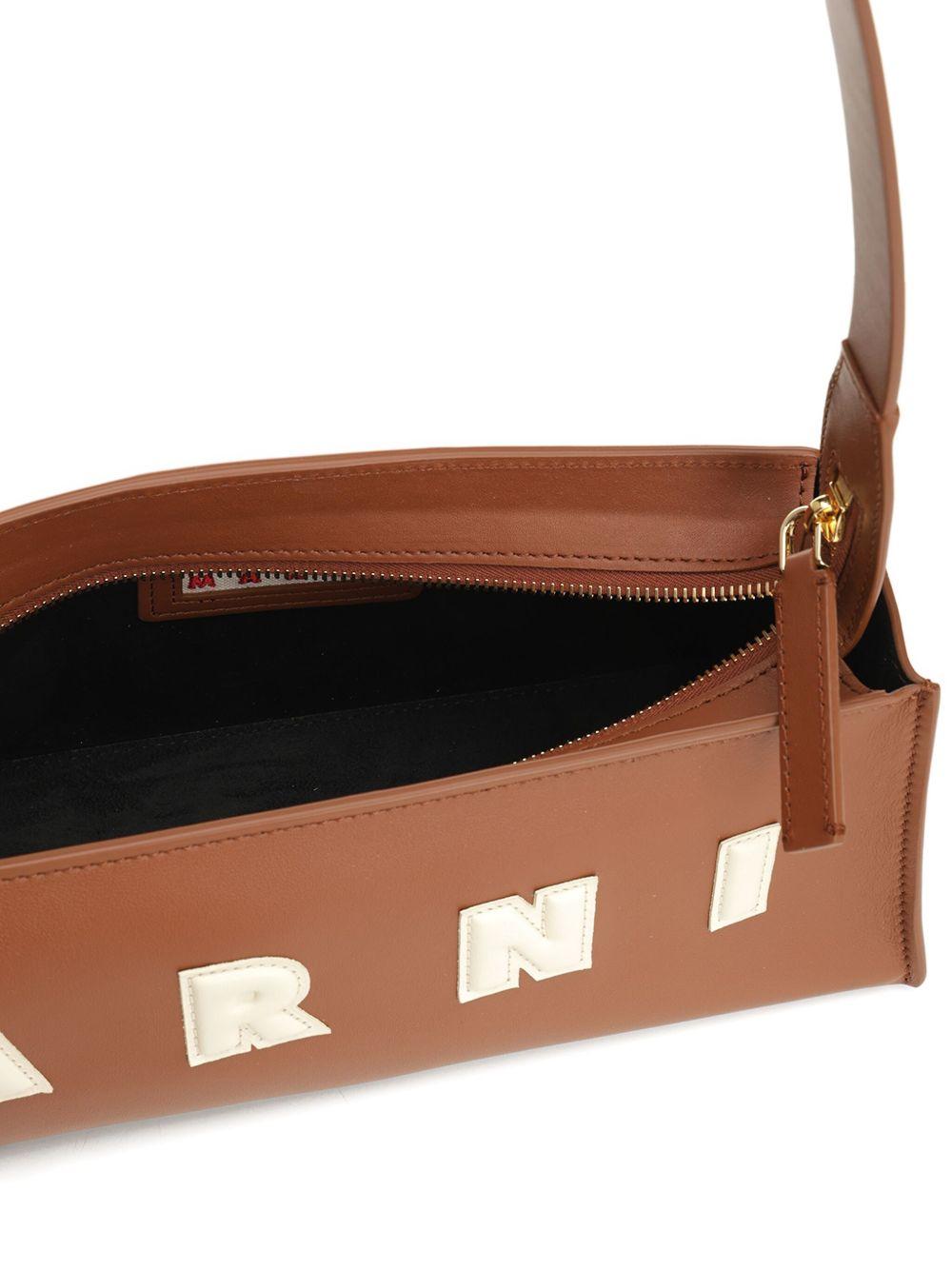 MARNI Borsa a spalla in pelle marrone 