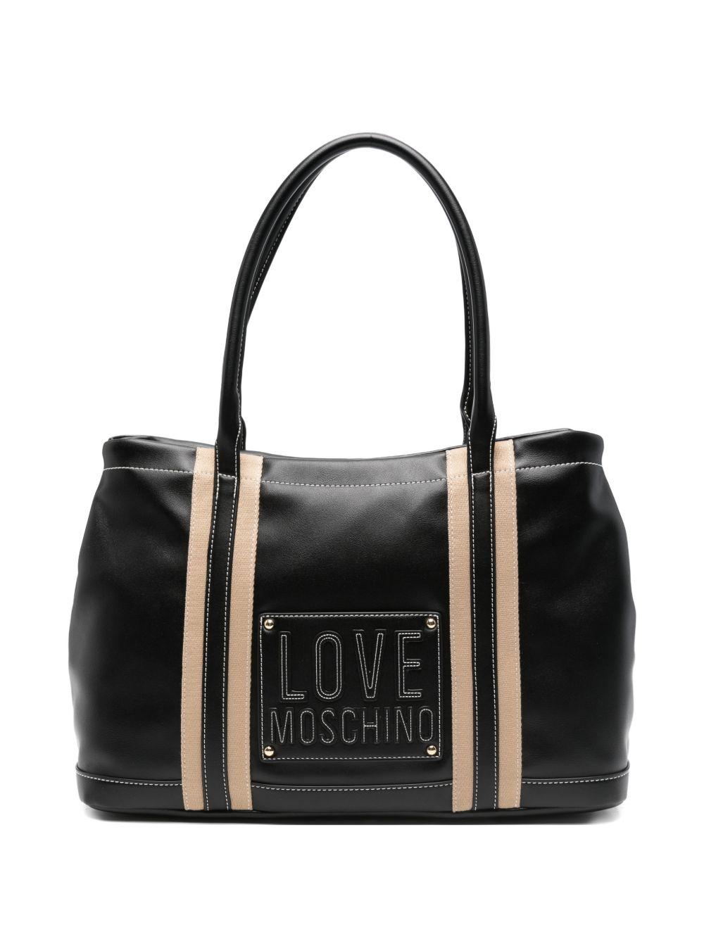 LOVE MOSCHINO Borsa nera con logo patch e doppi manici 