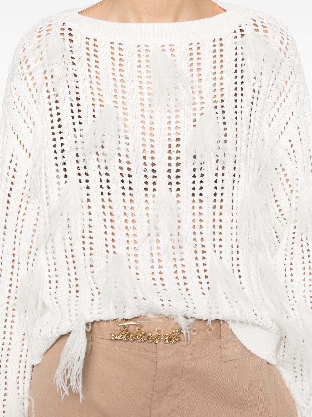TWINSET Maglia traforata con dettagli in piume 