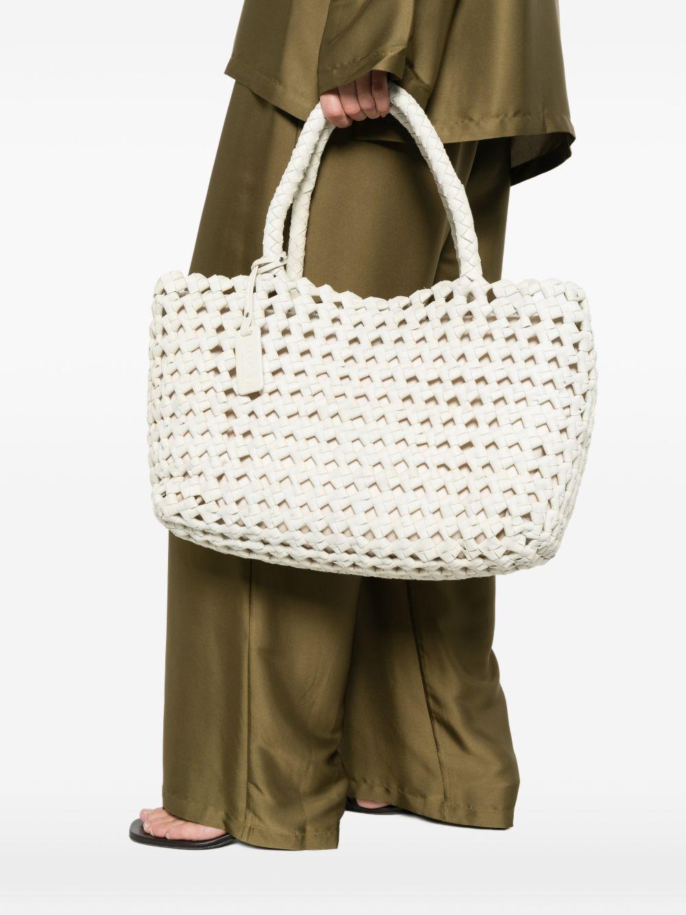 VISONA Borsa Regina in pelle intrecciata bianca 