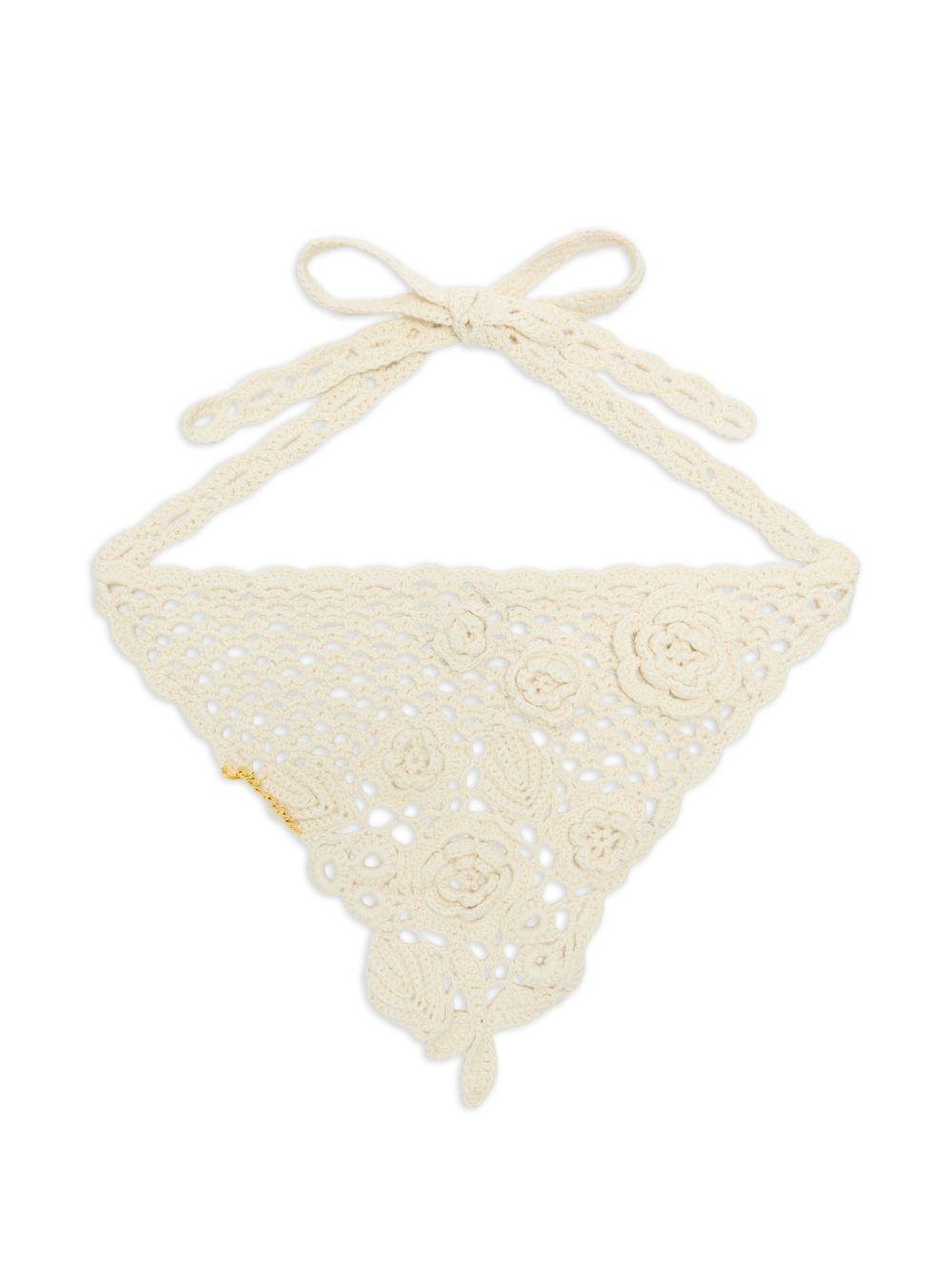 GANNI Foulard per la testa in cotone crochet bianco 