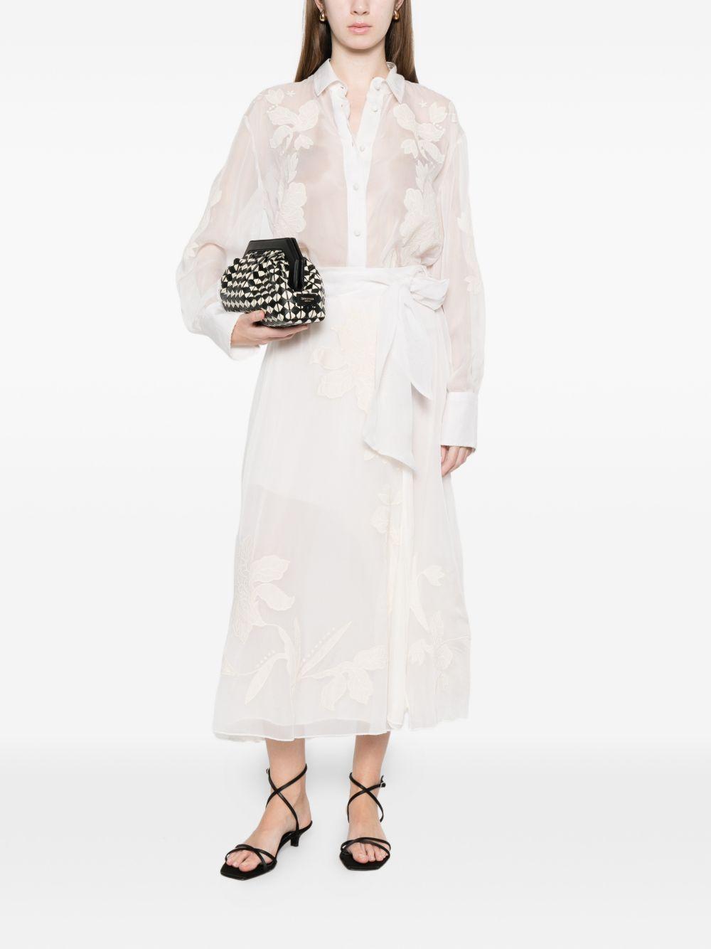 FORTE FORTE Camicia semitrasparente avorio con decorazioni floreali 