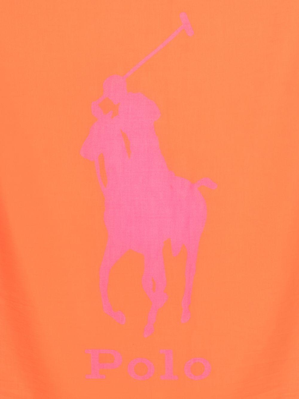 POLO RALPH LAUREN Pareo in misto cotone arancione e fucsia con logo 