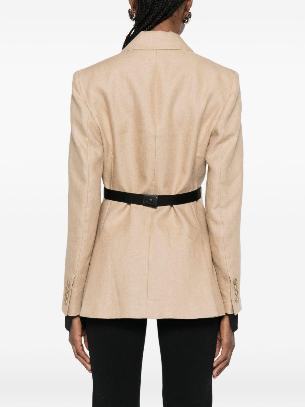 MAX MARA Blazer Sfionda in lino beige con cintura nera 