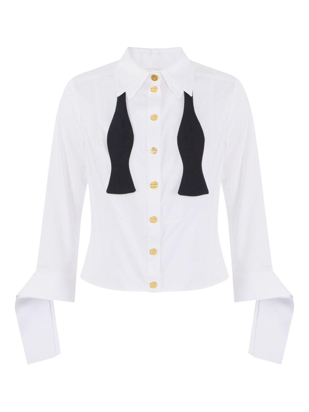 ELISABETTA FRANCHI Camicia in cotone popeline con papillon aperto 