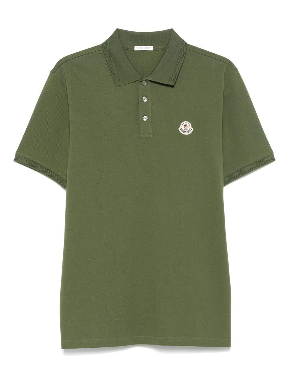 MONCLER Polo in cotone color kaki con logo 
