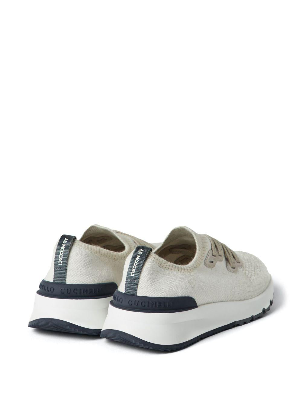 BRUNELLO CUCINELLI Sneakers in magli chiné di cotone panna 