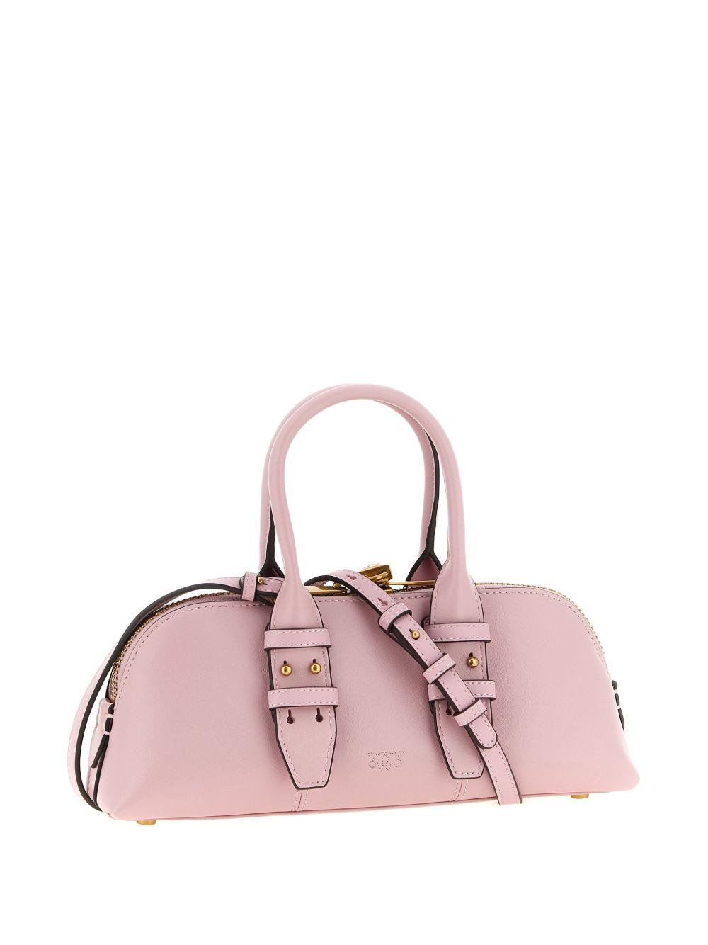 PINKO Borsa a mano di pelle rosa con fibbie dorate 