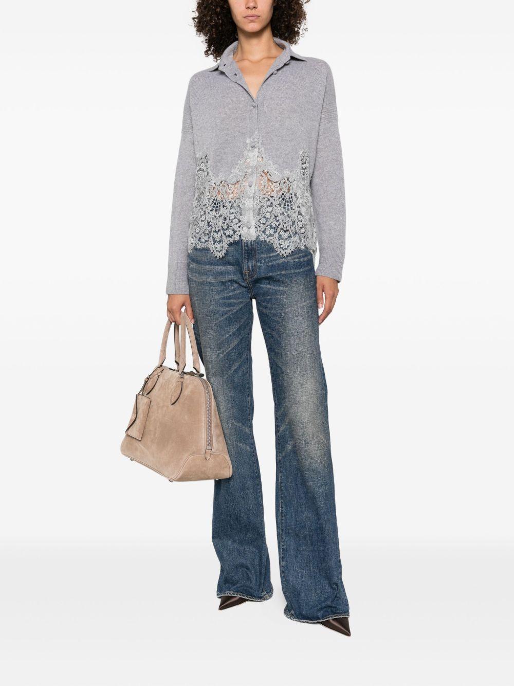 ERMANNO SCERVINO Cardigan grigio con orlo in pizzo 